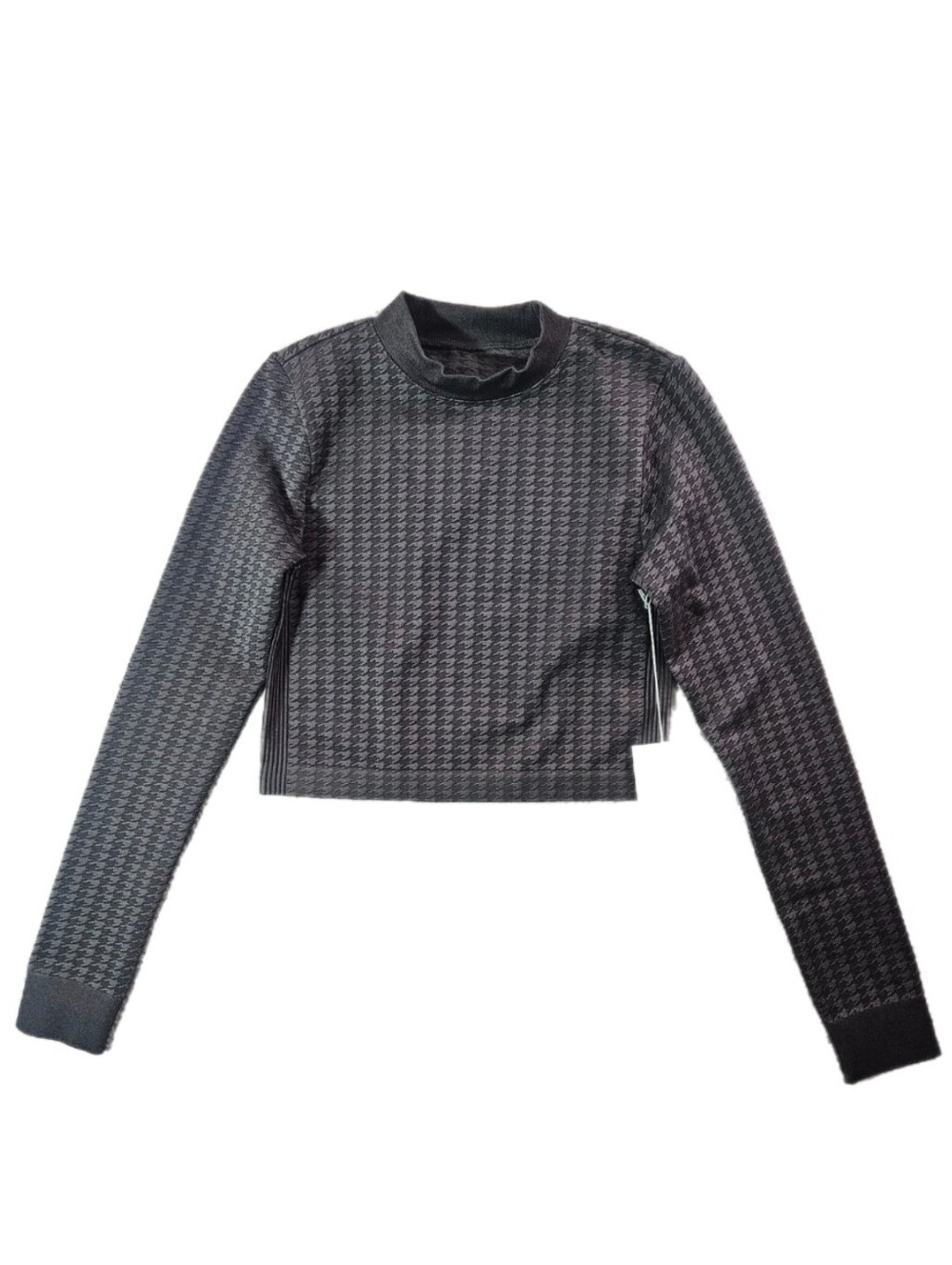 NWT ANTONIO MELANI Black Houndstooth Long-Sleeve Crop Top Activewear Sz S